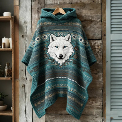 Cardydony Western Wolf Ethnic Aztec Cozy Knit Hooded Cloak