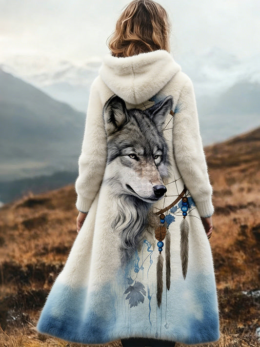 Cardydony Western Wolf Ethnic Pattern Vintage Cozy Plush Cardigan