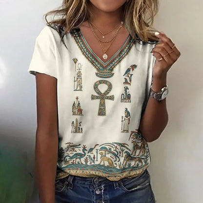 Cardydony Women's Ancient Egyptian Inspired V-neck T-shirt