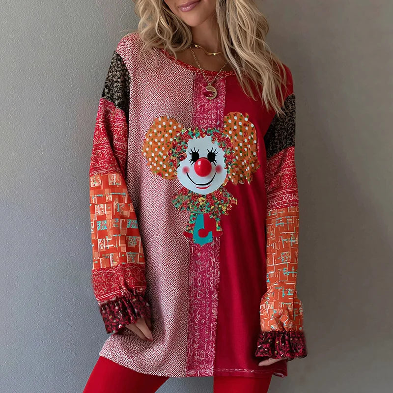 Cardydony Women's Carnival Clown Patchwork Contrast Print Mini Dress