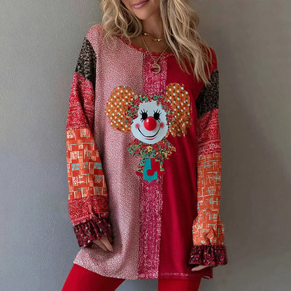 Cardydony Women's Carnival Clown Patchwork Contrast Print Mini Dress