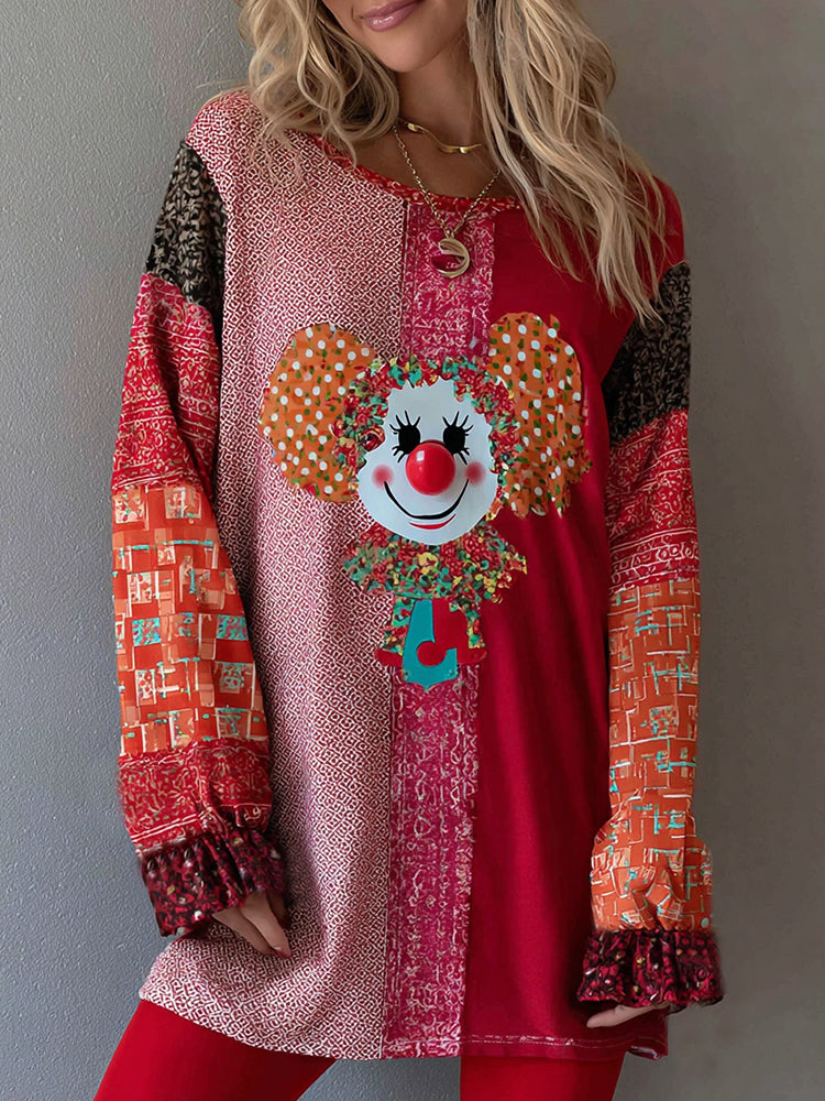 Cardydony Women's Carnival Clown Patchwork Contrast Print Mini Dress