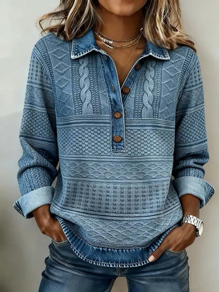 Cardydony Women's Casual Collared Color-blocked Pullover Sweatshirt