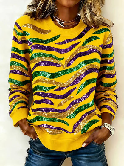 Cardydony Women's Casual Fashion Mardi Gras Tiger Print Sweatshirt
