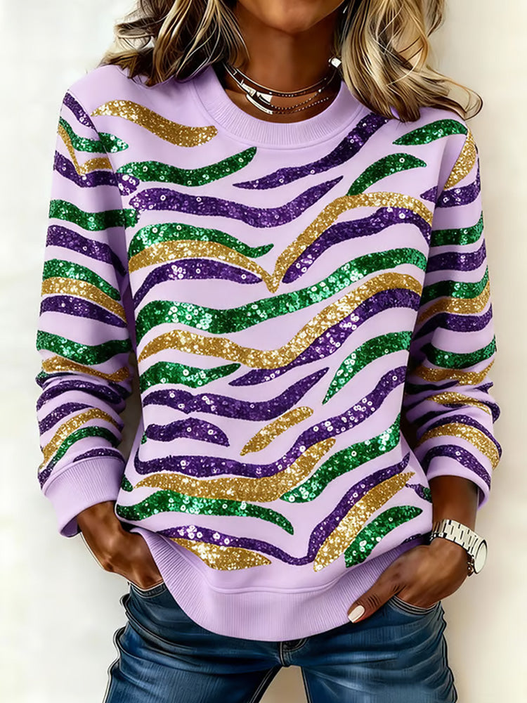 Cardydony Women's Casual Fashion Mardi Gras Tiger Print Sweatshirt