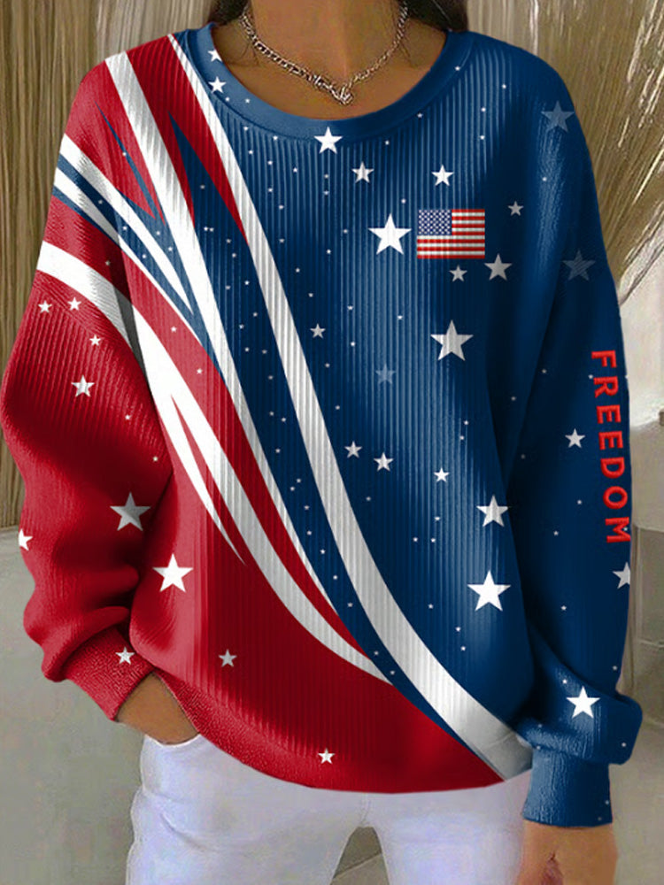 Cardydony Women's Casual Freedom Flag Contrast Sweatshirt