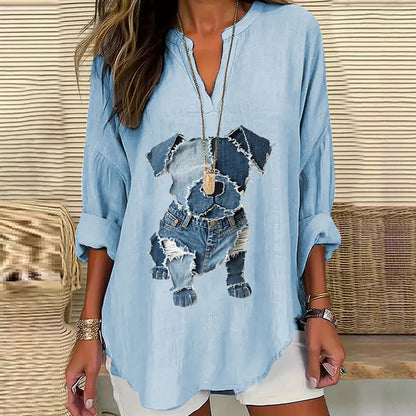 Cardydony Women's Casual Funny Denim Dog Print T-shirt