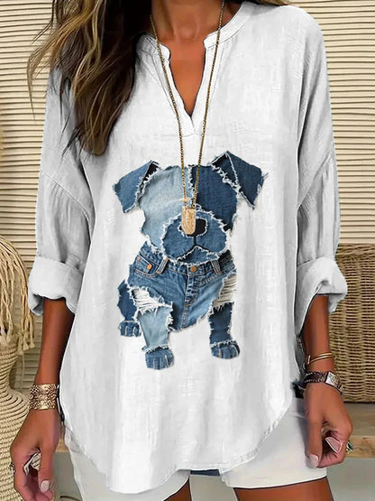 Cardydony Women's Casual Funny Denim Dog Print T-shirt