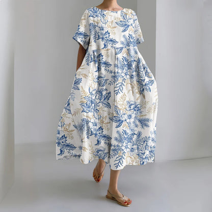 Cardydony Women's Casual Japanese Floral Art Print Dress