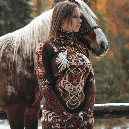 Cardydony Women's Casual Retro Viking Tribal Totem Print Sweater