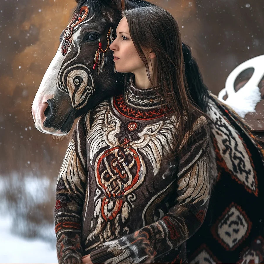 Cardydony Women's Casual Retro Viking Tribal Totem Print Sweater