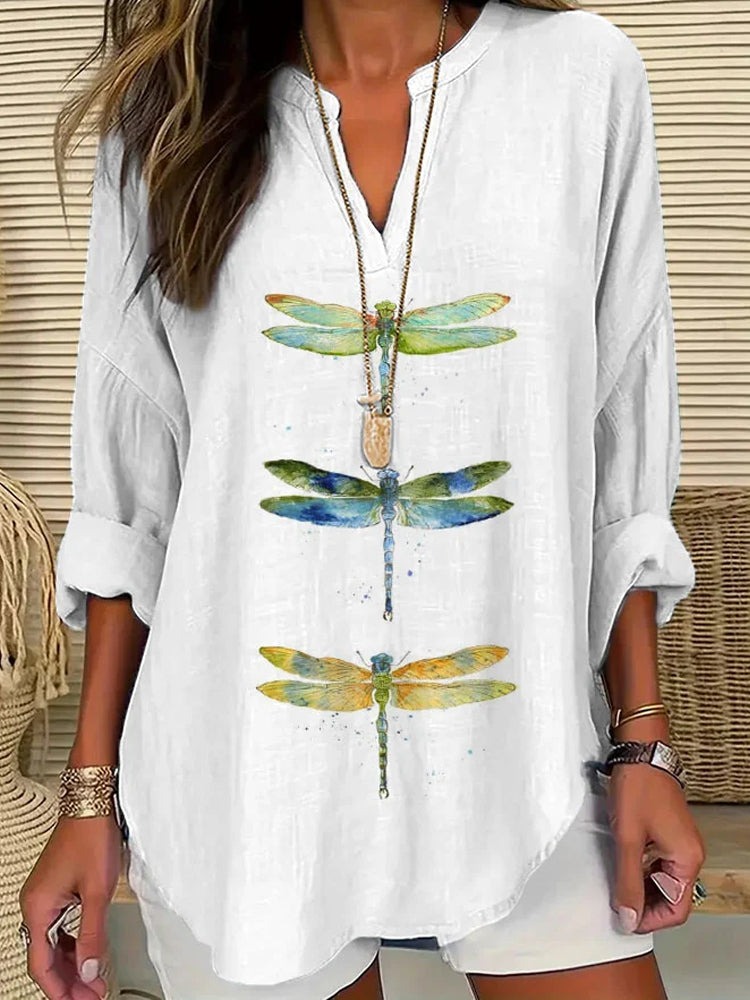 Cardydony Women's Dragonfly Print Casual Shirt