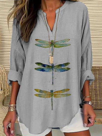 Cardydony Women's Dragonfly Print Casual Shirt