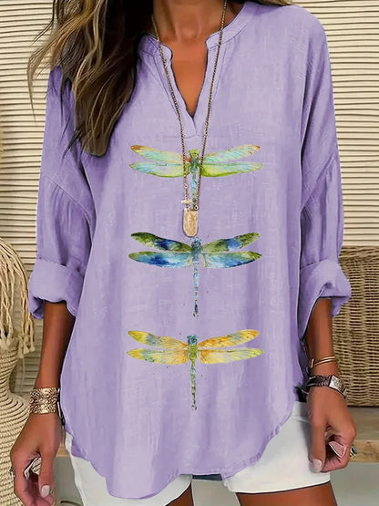 Cardydony Women's Dragonfly Print Casual Shirt