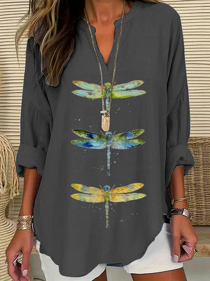 Cardydony Women's Dragonfly Print Casual Shirt