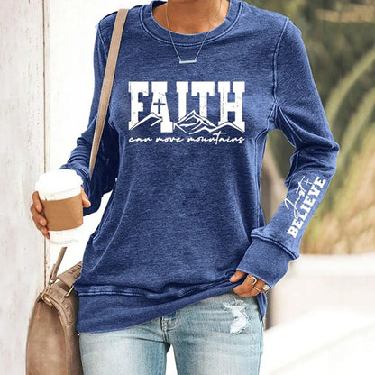 Cardydony Women's Faith Move Mountains Cross Casual Sweatshirt