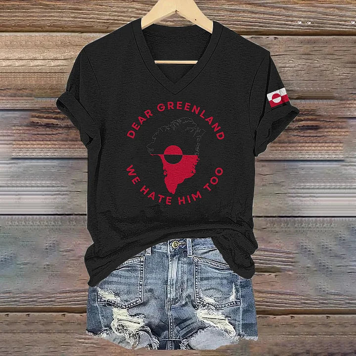 Cardydony Women's Greenland Print V-neck Short Sleeve T-shirt