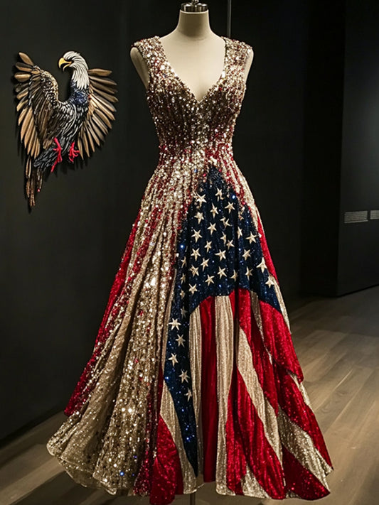 Cardydony Women's Independence Day Bald Eagle Design Maxi Dress