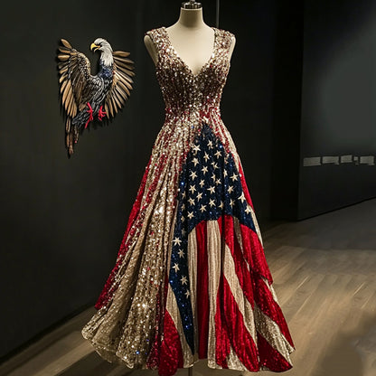 Cardydony Women's Independence Day Bald Eagle Design Maxi Dress