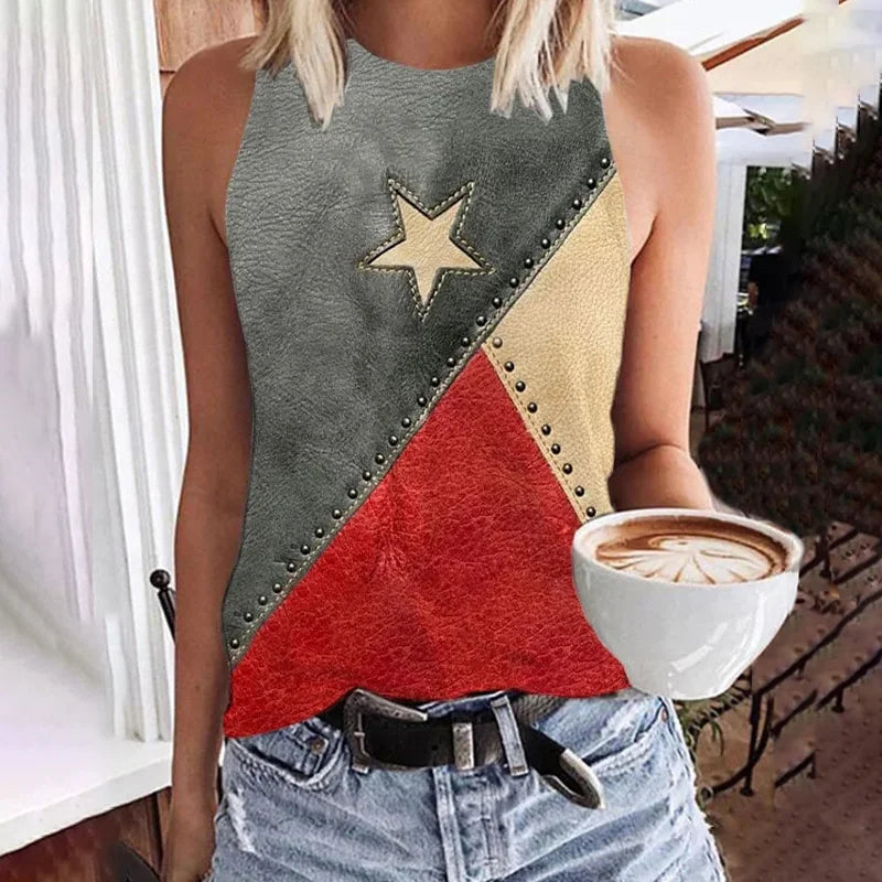 Cardydony Women's Independence Day Star Printed Tank Top