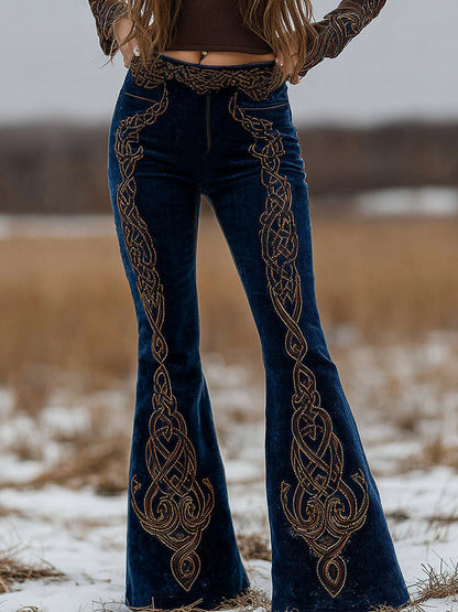 Cardydony Women's Retro Celtic Knot Art Pattern Casual Flare Pants