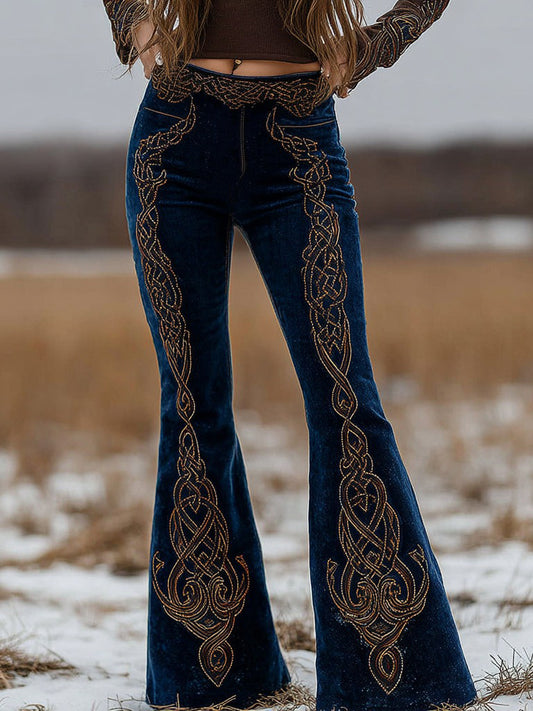 Cardydony Women's Retro Celtic Knot Art Pattern Casual Flare Pants