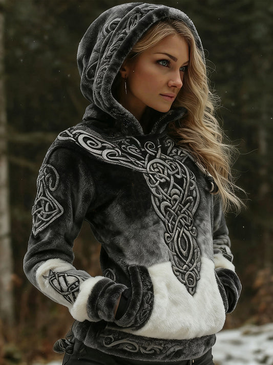 Cardydony Women's Retro Viking Celtic Knot Style Plush Hoodie