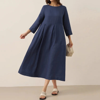 Cardydony Women's Solid Color Cotton And Linen Classic Dress