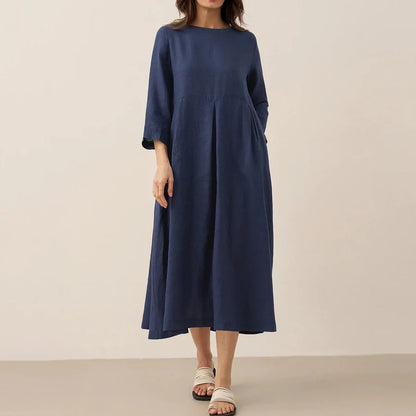 Cardydony Women's Solid Color Cotton And Linen Classic Dress
