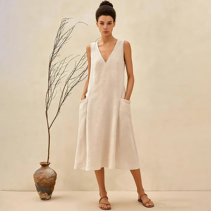 Cardydony Women's Solid Color Cotton And Linen Classic Dress