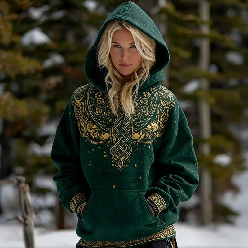 Cardydony Women's St. Patrick's Day Celtic Knot Pattern Comfortable Hooded Sweatshirt