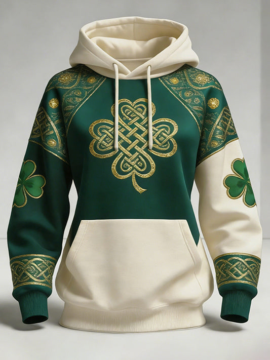 Cardydony Women's St. Patrick's Day Celtic Knot Pattern Comfortable Hooded Sweatshirt