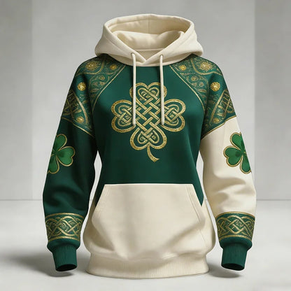 Cardydony Women's St. Patrick's Day Celtic Knot Pattern Comfortable Hooded Sweatshirt