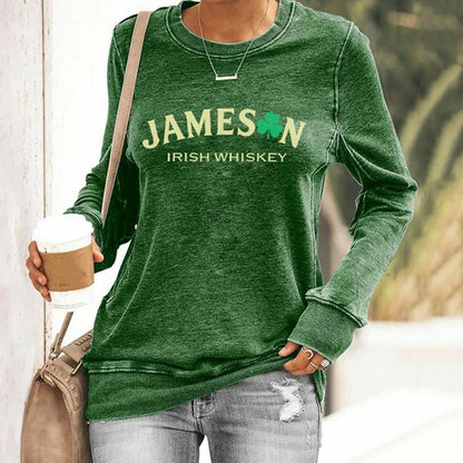 Cardydony Women's St. Patrick’s Day Jameson Irish Whiskey Print Casual Sweatshirt