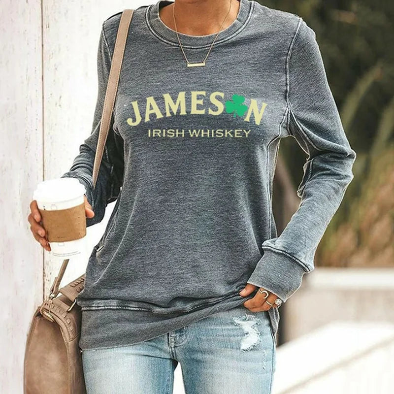Cardydony Women's St. Patrick’s Day Jameson Irish Whiskey Print Casual Sweatshirt