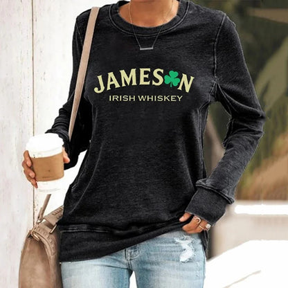 Cardydony Women's St. Patrick’s Day Jameson Irish Whiskey Print Casual Sweatshirt