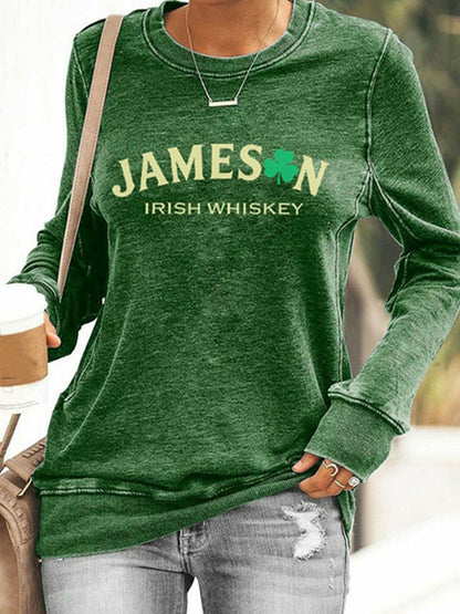 Cardydony Women's St. Patrick’s Day Jameson Irish Whiskey Print Casual Sweatshirt
