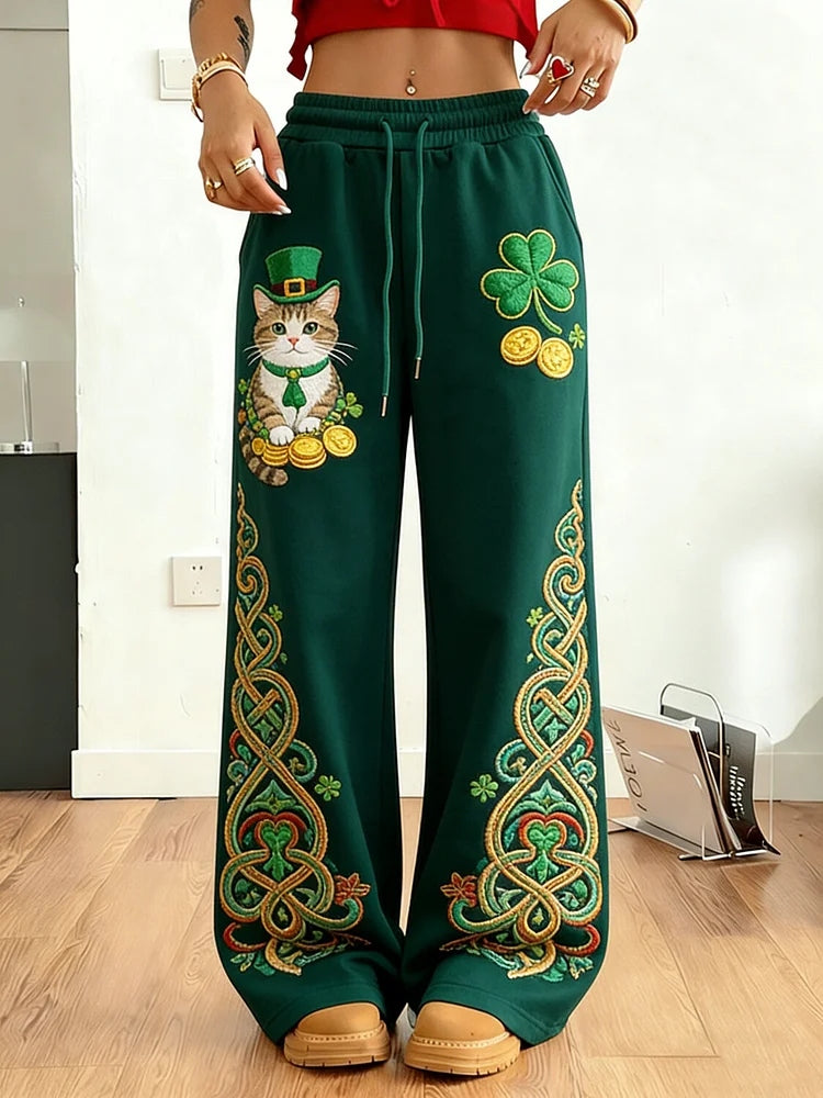 Cardydony Women's St. Patrick's Day Shamrock Art Print Casual Pants