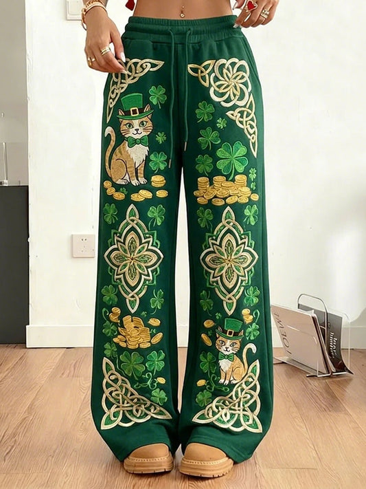 Cardydony Women's St. Patrick's Day Shamrock Art Print Casual Pants