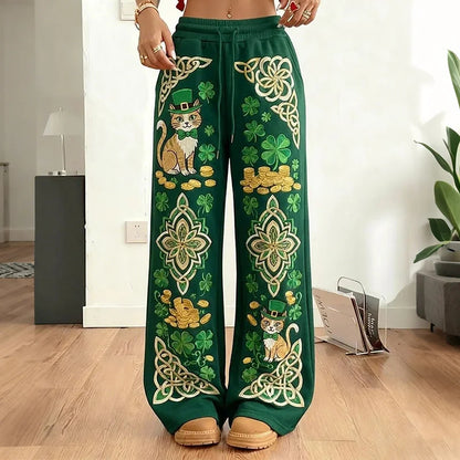 Cardydony Women's St. Patrick's Day Shamrock Art Print Casual Pants