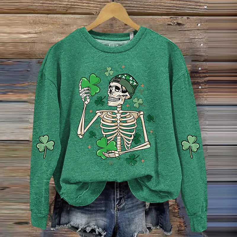 Cardydony Women's St. Patrick's Day Skull Print Casual Sweatshirt