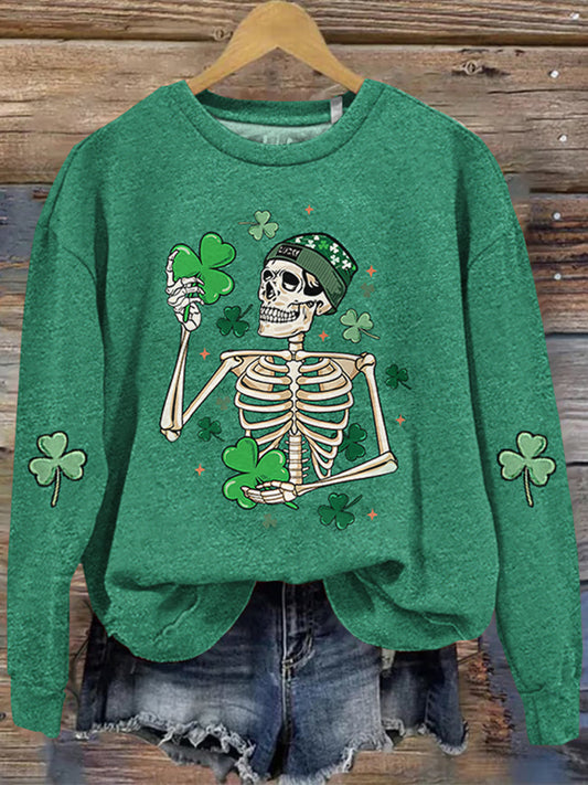 Cardydony Women's St. Patrick's Day Skull Print Casual Sweatshirt