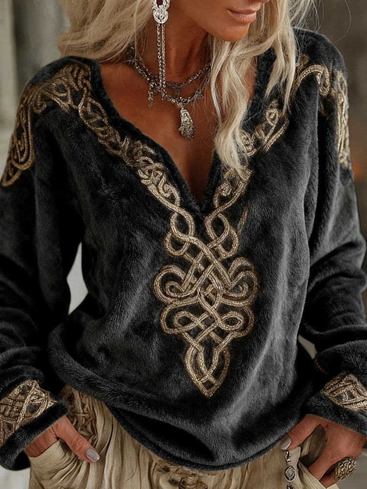 Cardydony Women's Viking Celtic Pattern Art Cozy Flannel Sweatshirt