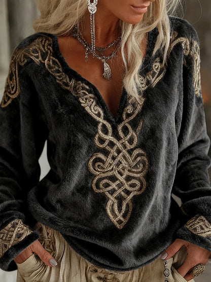 Cardydony Women's Viking Celtic Pattern Art Cozy Flannel Sweatshirt