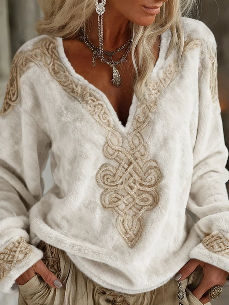 Cardydony Women's Viking Celtic Pattern Art Cozy Flannel Sweatshirt