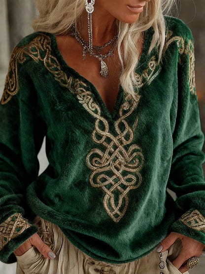 Cardydony Women's Viking Celtic Pattern Art Cozy Flannel Sweatshirt