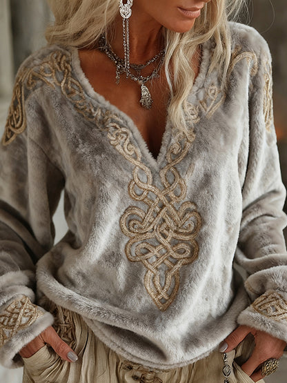 Cardydony Women's Viking Celtic Pattern Art Cozy Flannel Sweatshirt