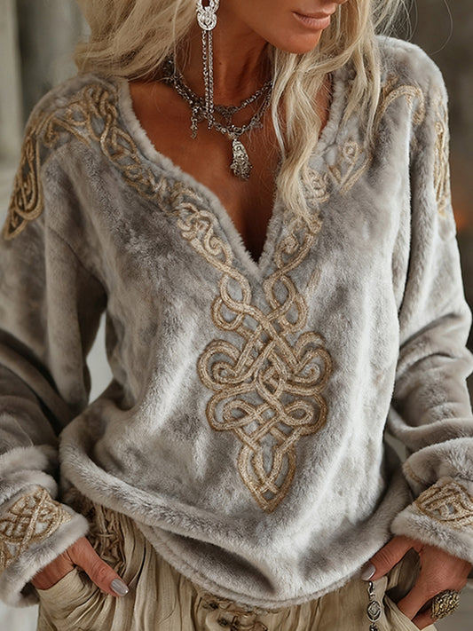 Cardydony Women's Viking Celtic Pattern Art Cozy Flannel Sweatshirt