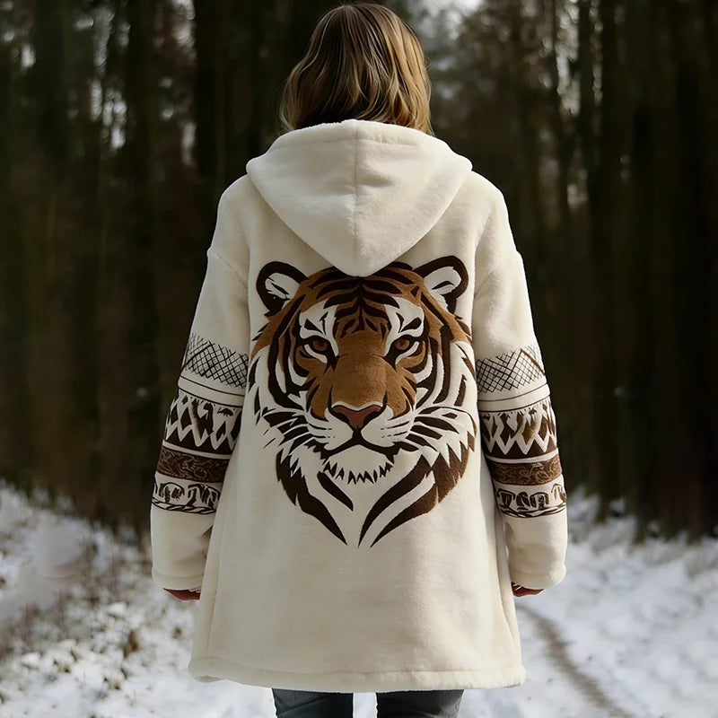 Cardydnoy Women's Viking Celtic Tiger Pattern Comfortable Hooded Dress