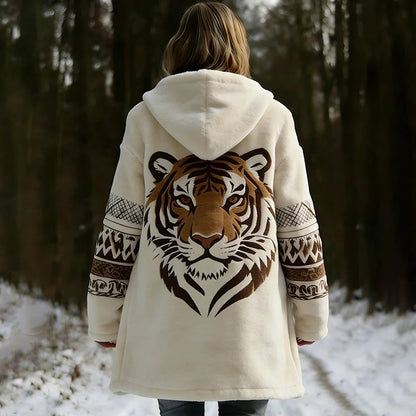 Cardydnoy Women's Viking Celtic Tiger Pattern Comfortable Hooded Dress